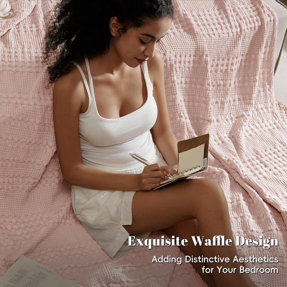 PHF 100% Cotton Waffle Weave Blanket King Size, Soft Lightweight Breathable Cozy Summer Blankets