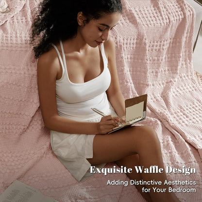 PHF 100% Cotton Waffle Weave Blanket Twin Size, Soft Lightweight Breathable Cozy Summer Blankets