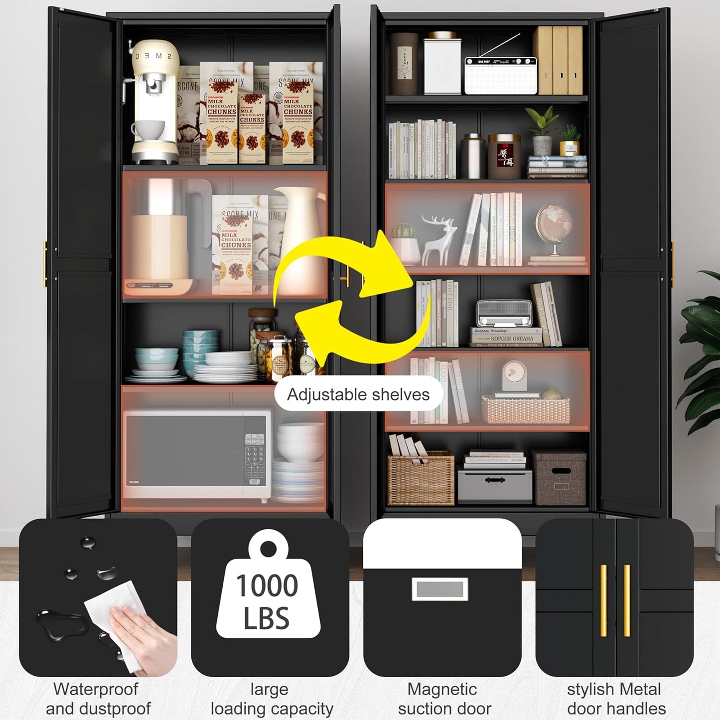 Kitchen Pantry Storage Cabinet with Doors and Adjustable Shelves, Metal ClosetMaid Food Pantry