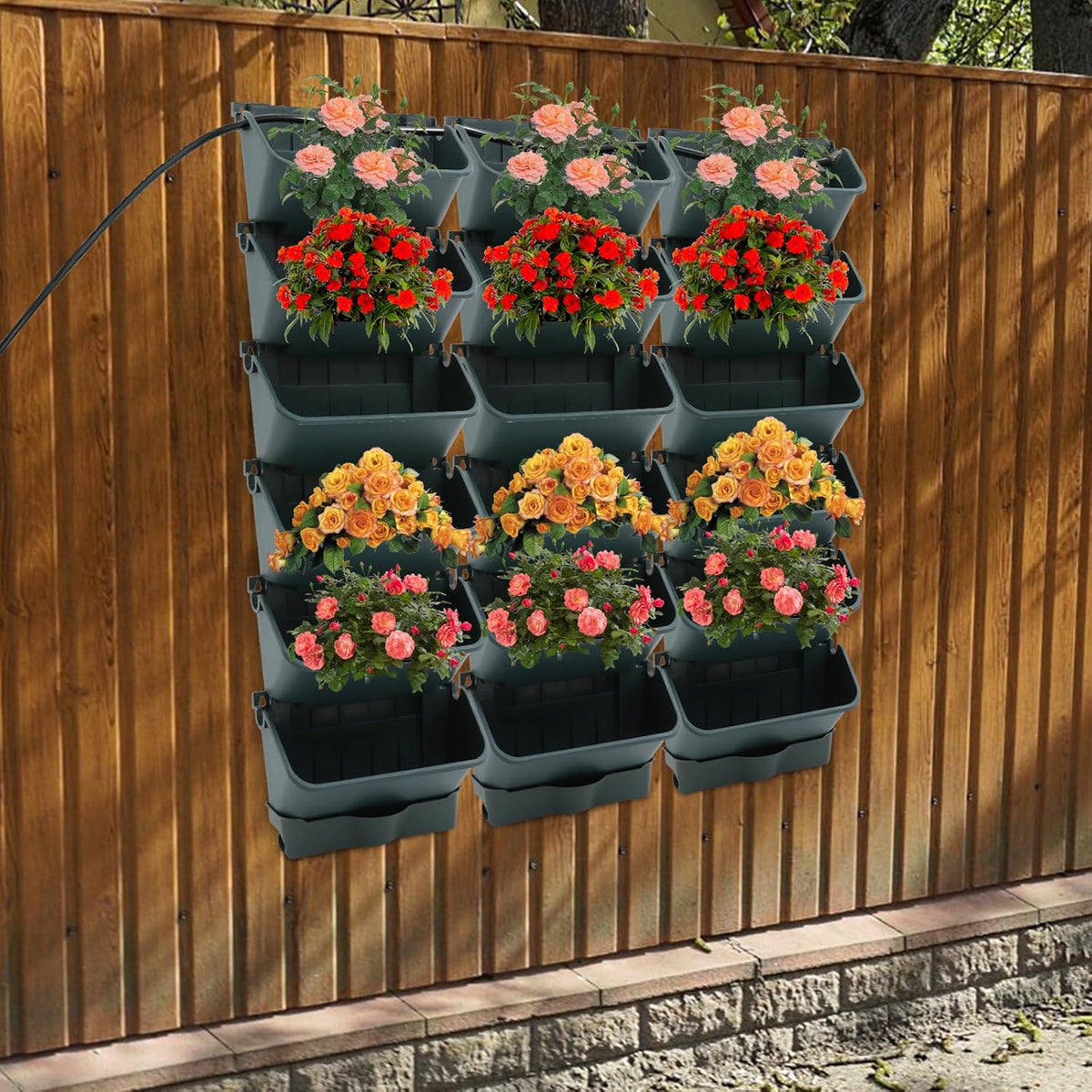 Self-Watering Wall-Mounted Planter, Vertical Garden Planter Set with 18 Pots, Stackable Plant Grow