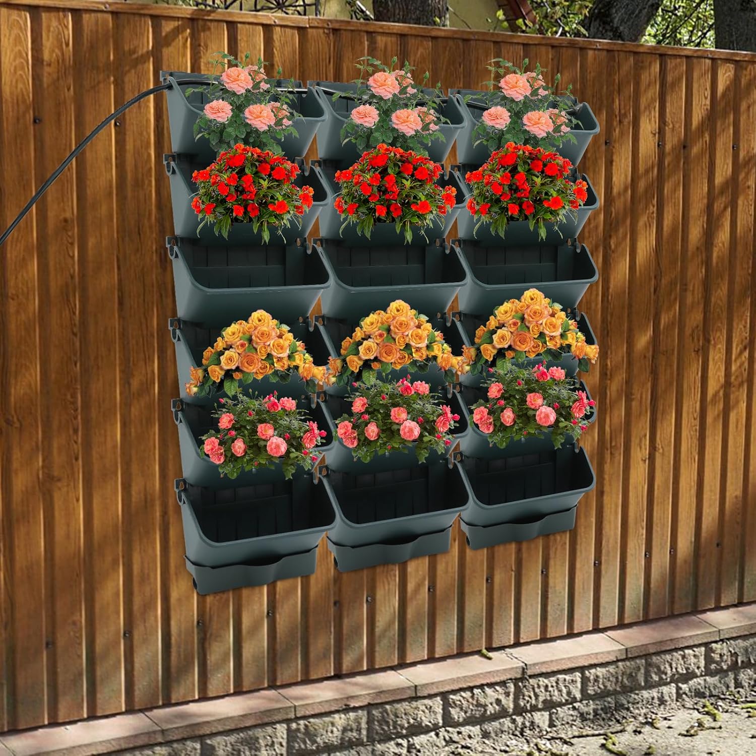 Self-Watering Wall-Mounted Planter, Vertical Garden Planter Set with 18 Pots, Stackable Plant Grow