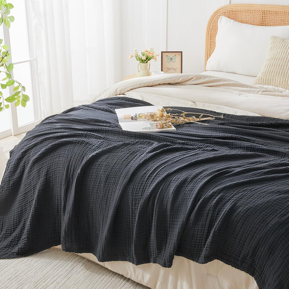 EMME Cotton Muslin Large Throw Blanket Couch Breathable Gauze Blanket Soft Lightweight Bed Blankets