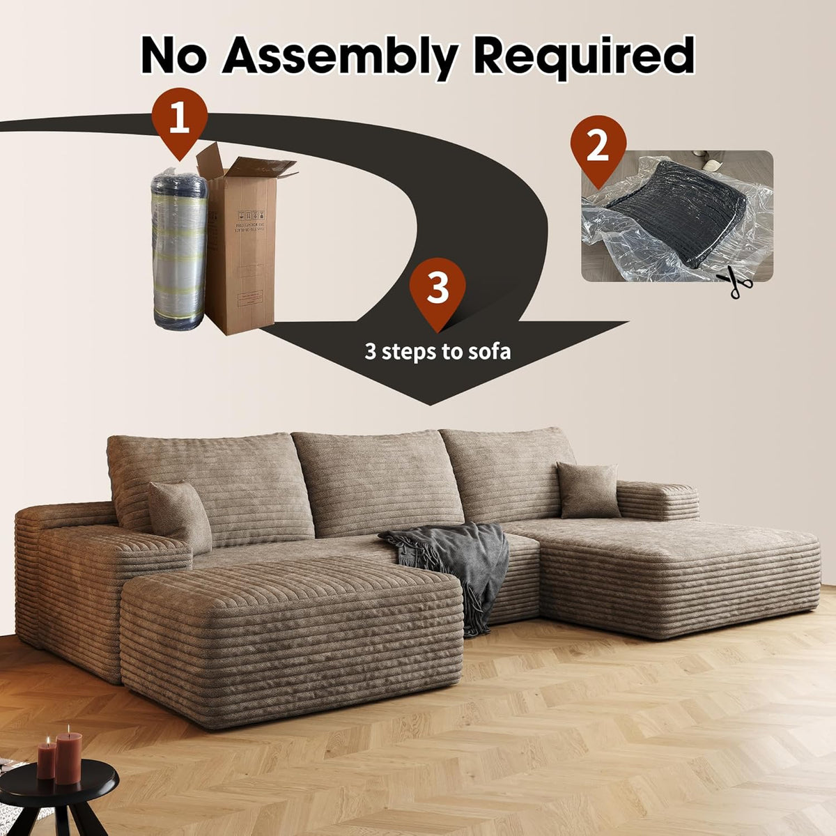 108" Sectional Couches for Living Room Modern Modular Sofa with L-Shape Couchs Upholstered Boneless