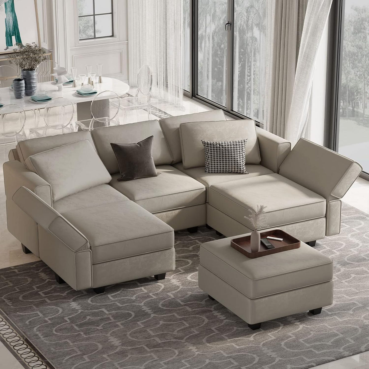 Belffin Modular Velvet Sectional Sofa with Chaise Lounge Sectional Sleeper Sofa with Storage Chaise