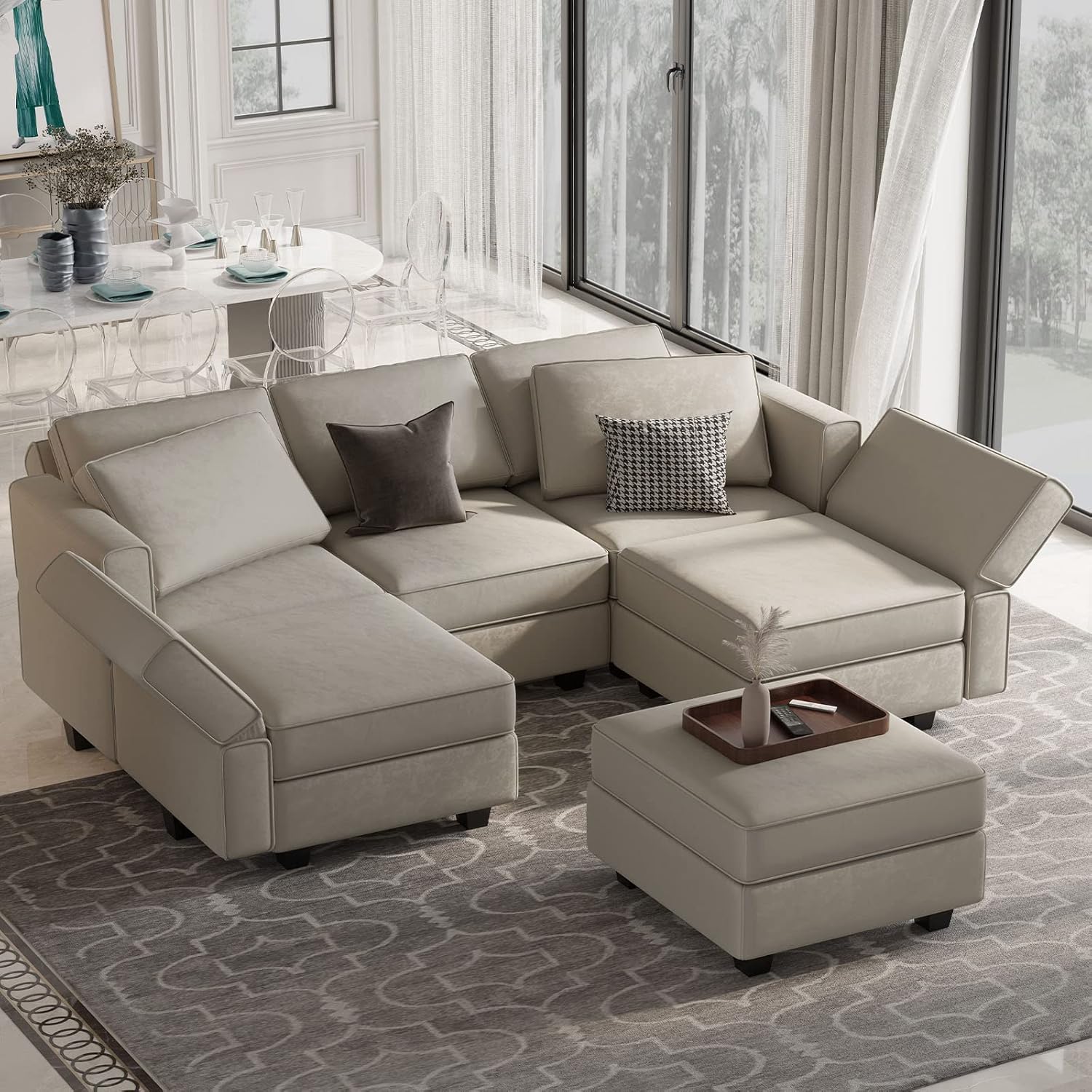 Belffin Modular Velvet Sectional Sofa with Chaise Lounge Sectional Sleeper Sofa with Storage Chaise