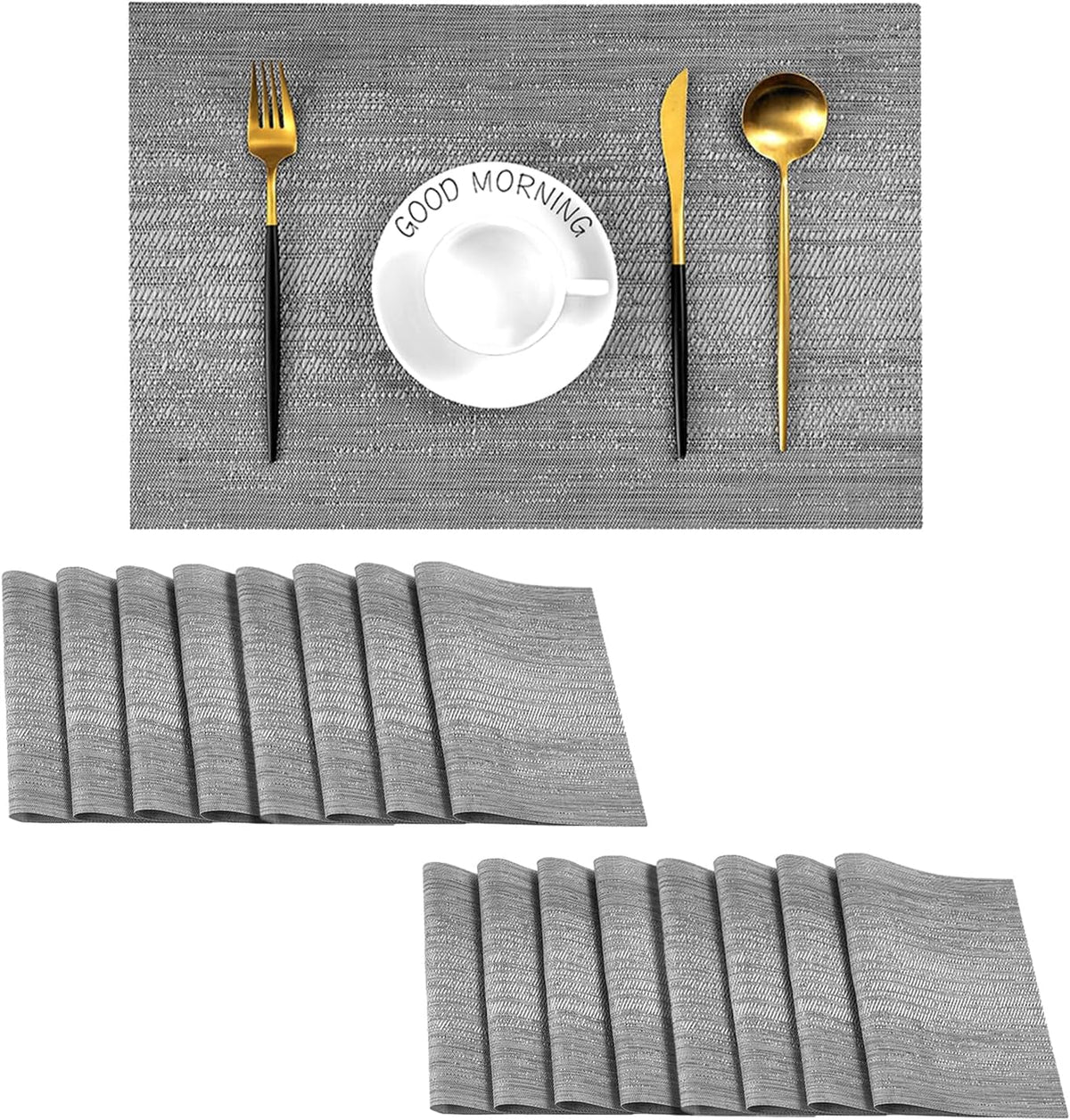Leetaltree Grey Placemats, Heat Resistant Non-Slip Place mats for Dining Table, Washable Durable