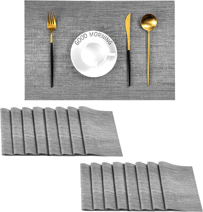 Leetaltree Grey Placemats, Heat Resistant Non-Slip Place mats for Dining Table, Washable Durable
