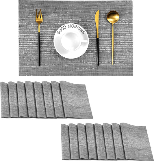 Leetaltree Grey Placemats, Heat Resistant Non-Slip Place mats for Dining Table, Washable Durable