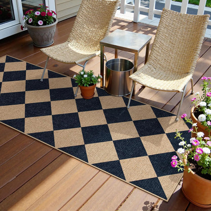 Lahome Checkered Easy Jute Runner, 2x6 Kitchen Runner Rug Non Slip Washable Outdoor Rug for