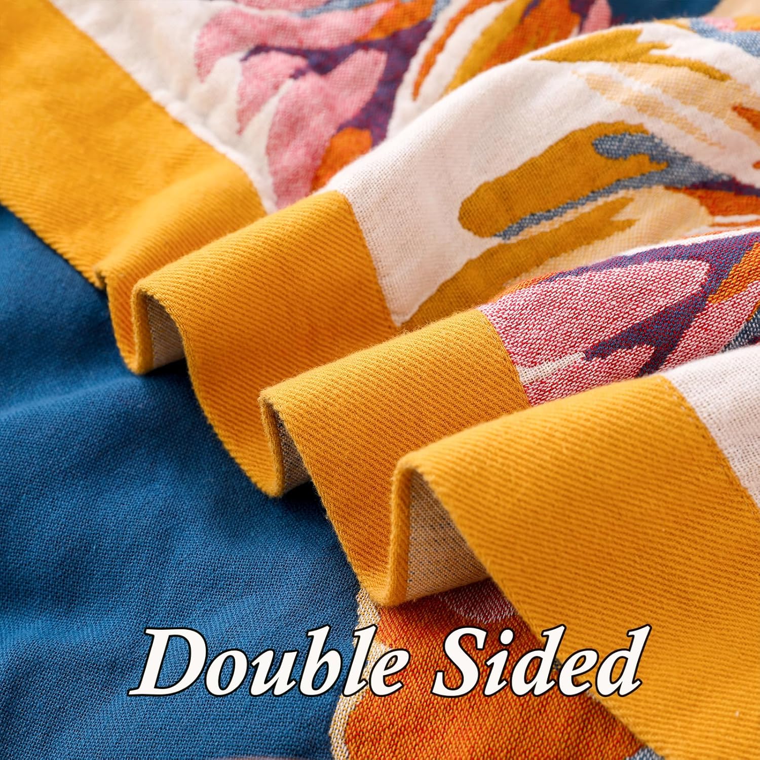 Snycler Boho Throw Blanket for Bed - 100% Cotton Ultra Soft Rustic Quilt - Watercolour Floral