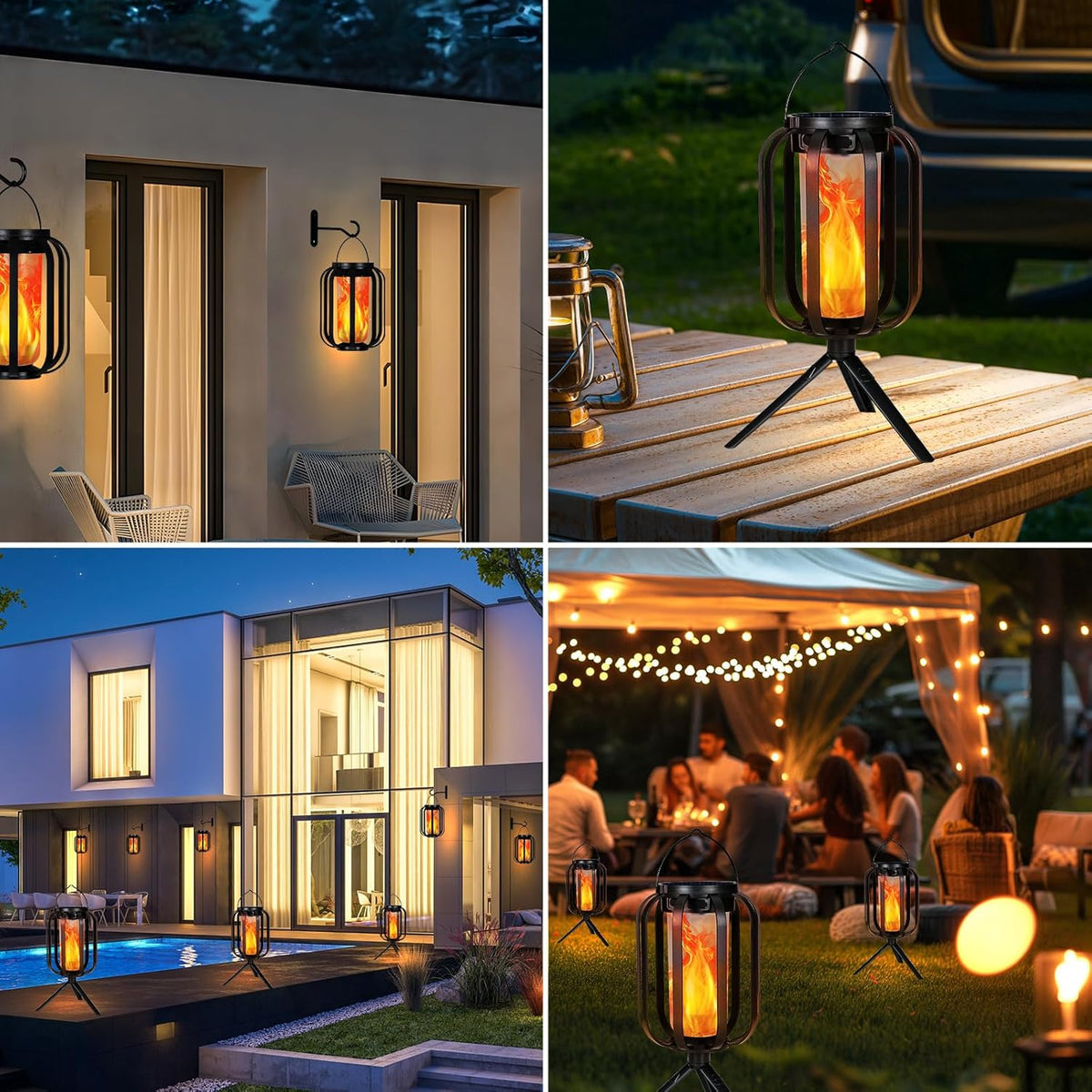 Solar Lantern Outdoor Lights, 2 Pack Waterproof Solar Powered Lanterns with Flickering Flame