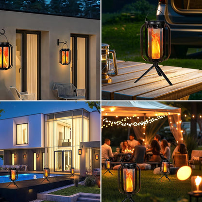 Solar Lantern Outdoor Lights, 2 Pack Waterproof Solar Powered Lanterns with Flickering Flame