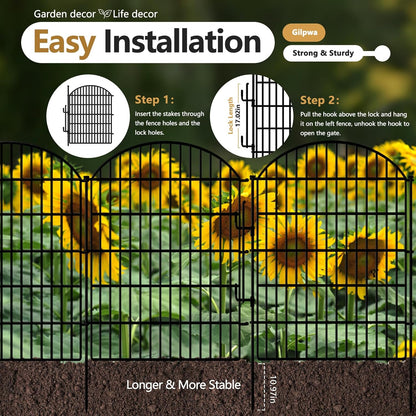 10 Panels Decorative Garden Fence with Lock, 40in (H) X 21.92ft (L) No Dig Dog Fences Outdoor for