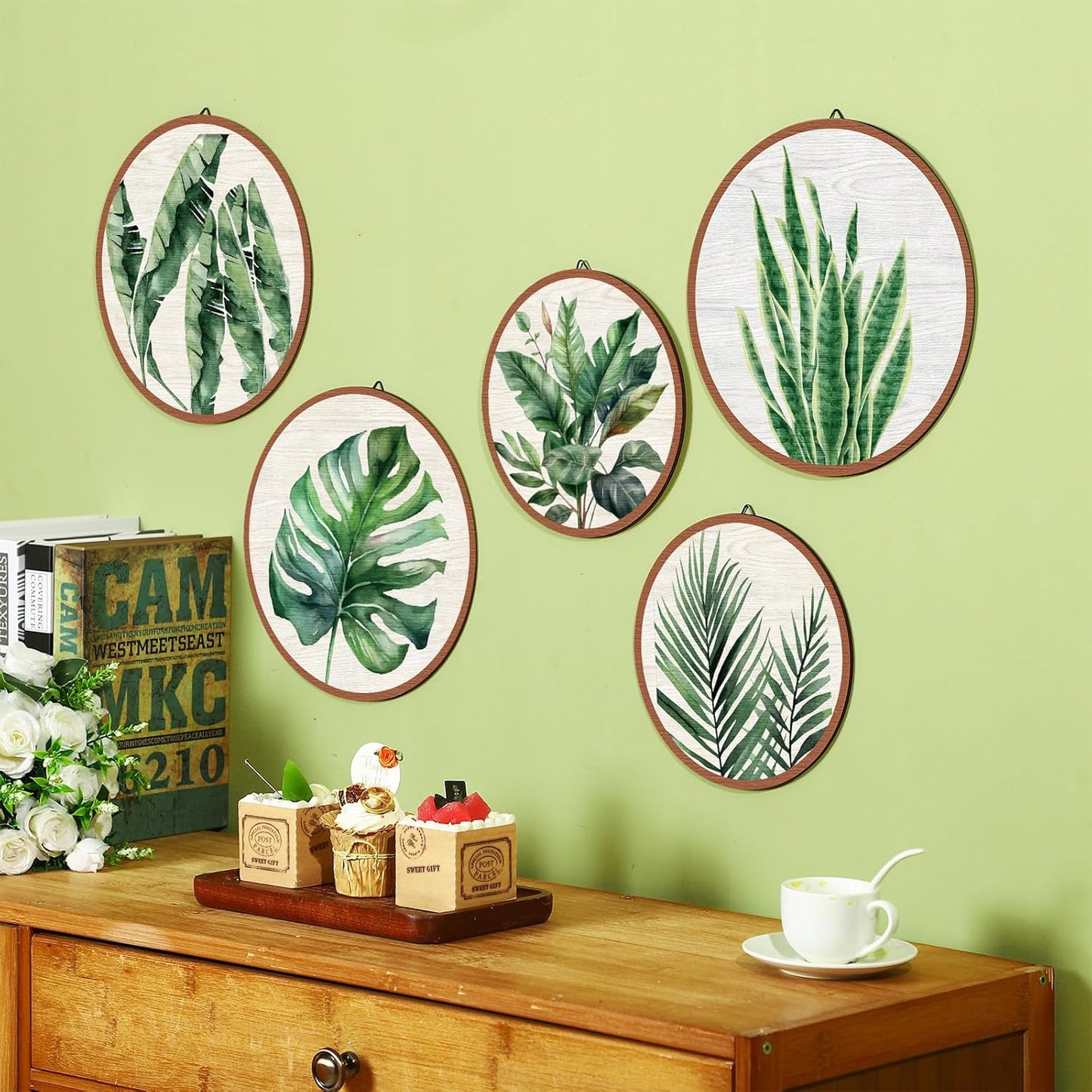 Qunclay 5 Pcs Wall Art Decor Wooden Living Room Wall Decor Bohemian Hanging Farmhouse Geometric