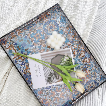 Spsyrine Serving Tray with Handles, Plastic Decorative Tray for Coffee Table, Living Room, Home