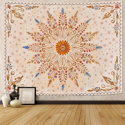Fowocu Boho Floral Mandala Tapestry for Bedroom Aesthetic Watercolor Bohemian Flower Wall Tapestry