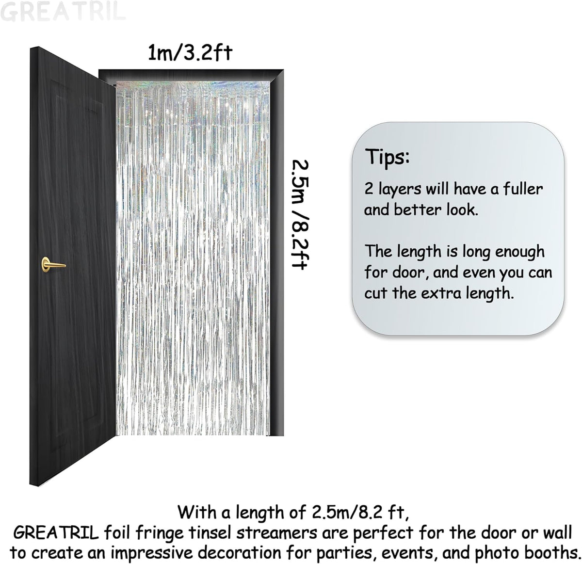 Silver Foil Fringe Tinsel Backdrop - GREATRIL Metallic Tinsel Streamers Curtains for 2025