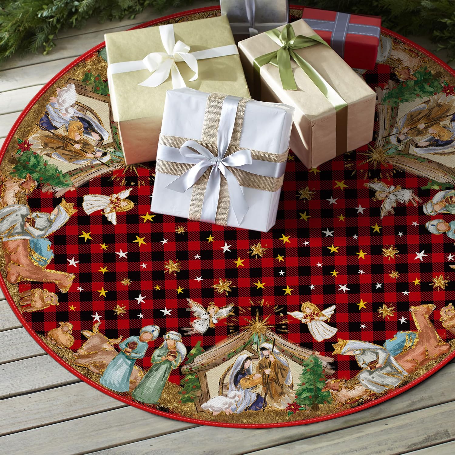 AVOIN colorlife Buffalo Plaid Christmas Tree Skirt 36 Inch, Winter Holiday Tree Decoration