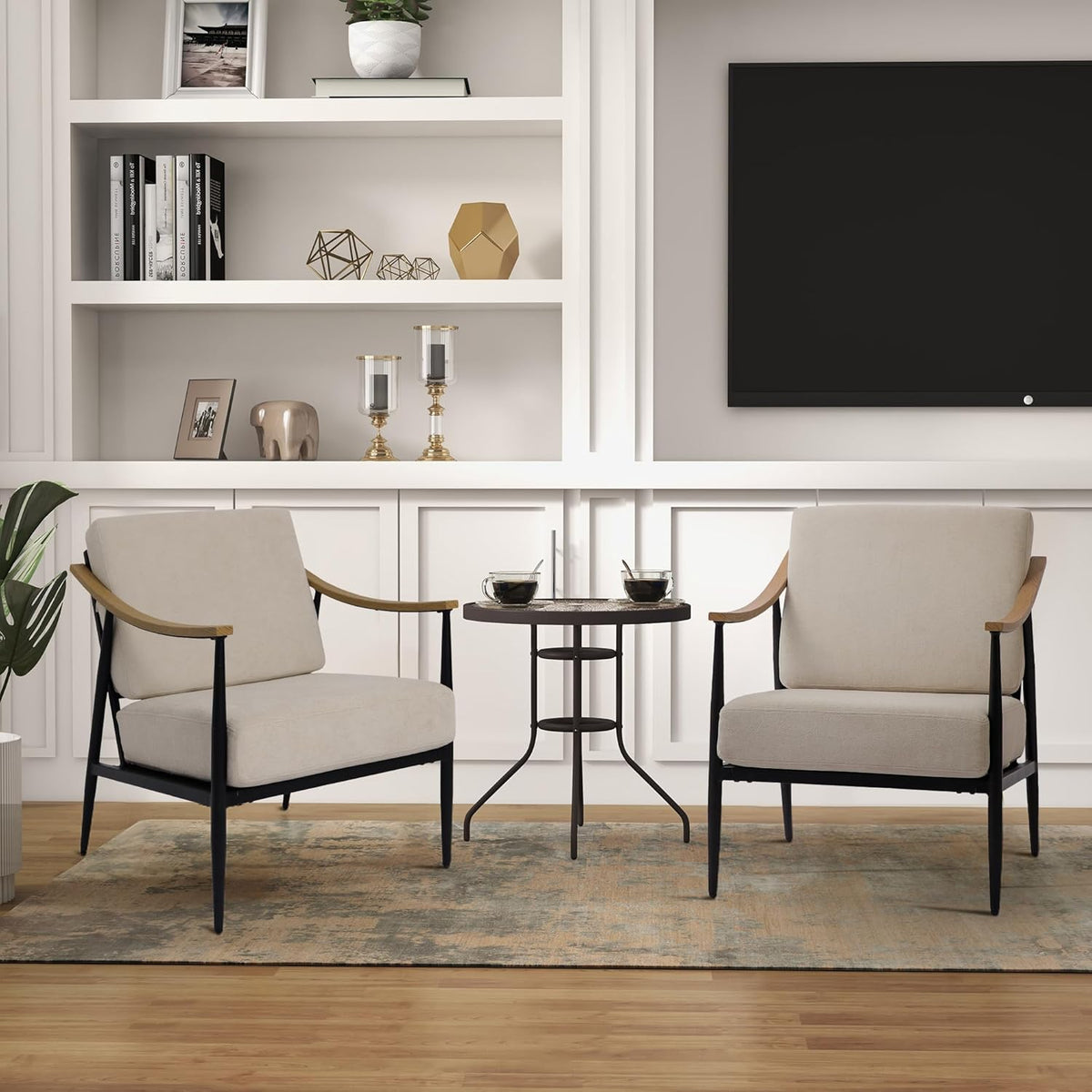 Modern Accent Chairs Set of 2 for Living Room Bedroom Mid Century Arm Chairs Upholstered Office