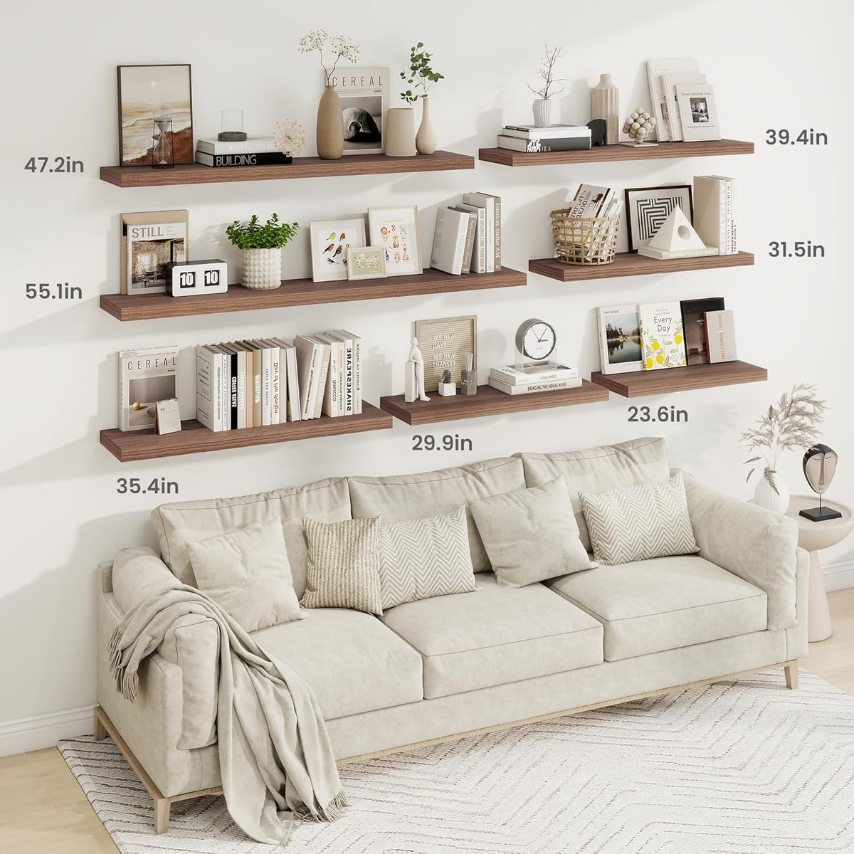 Fun Memories 40" Rustic Wood Floating Shelves with Invisible Brackets for Storage & Decor, Deep