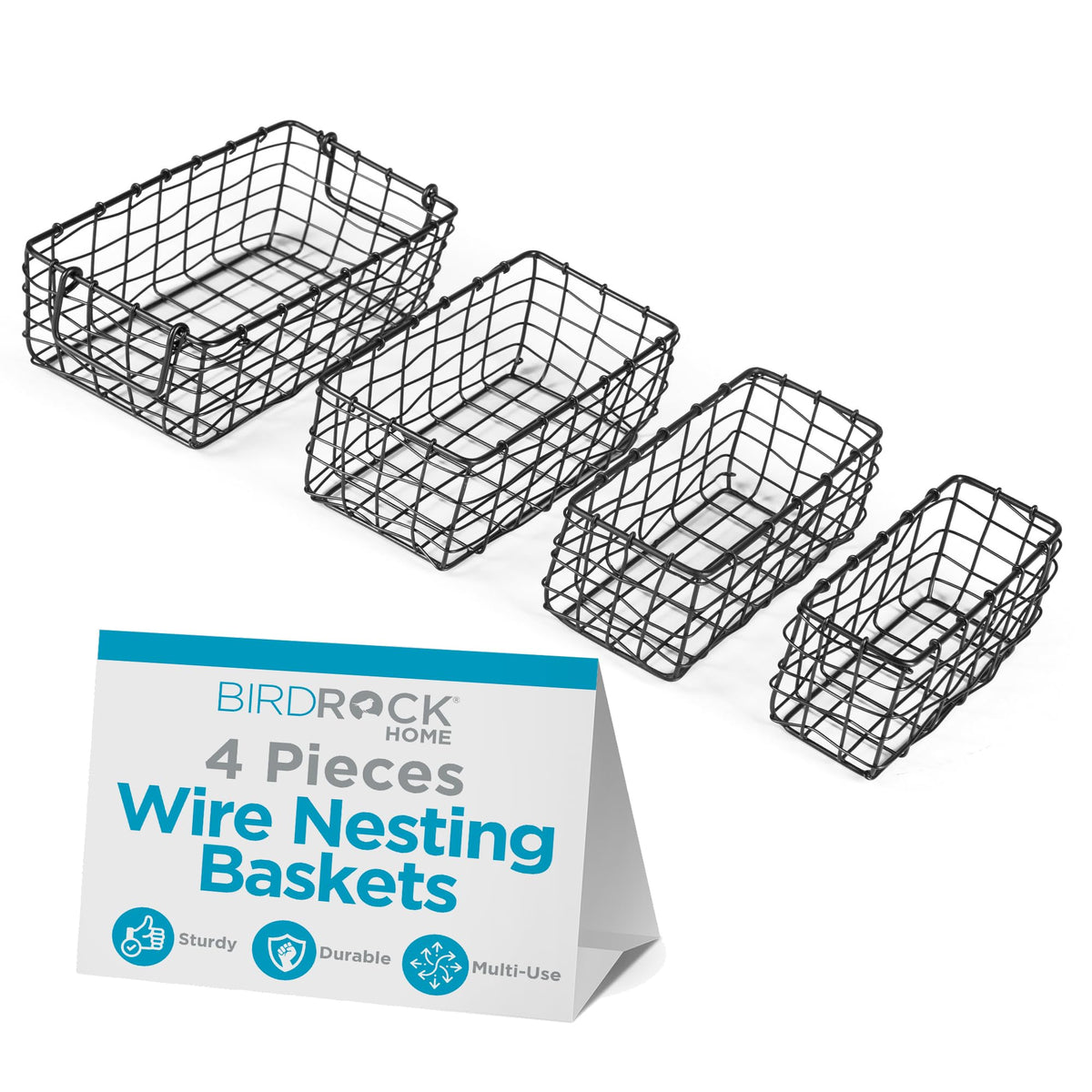 BIRDROCK HOME Wire Storage Basket Set - Iron Baskets for Organizing, Kitchen Pantry Shelves