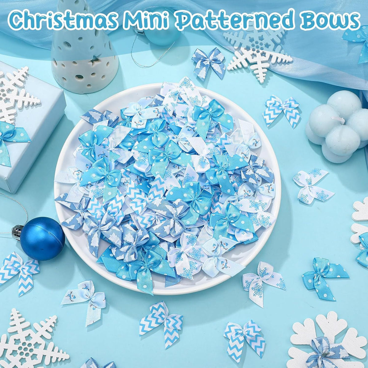 Syhood 150 Pcs Christmas Mini Bow Tiny Twist Tie Bow Handmade Craft Ribbon for DIY Sewing Party