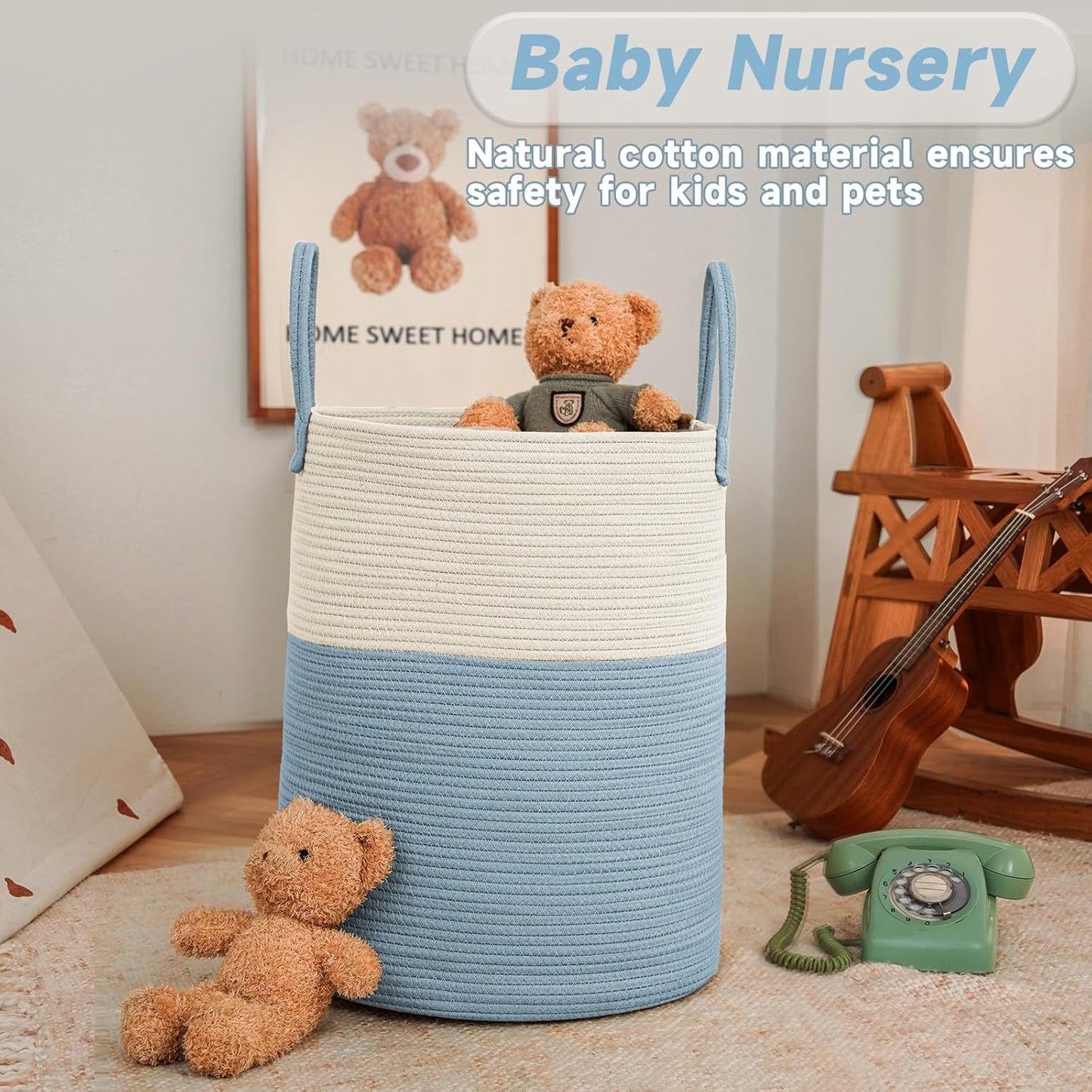 Large Woven Laundry Basket Hamper,100L Cotton Rope Storage Bin for Blankets,Toys and