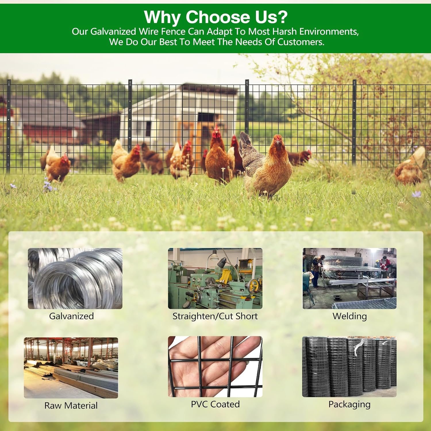 Wire Fence, 24 in(H) X 25 ft(L) PVC Coated Welded Wire Fencing 2" X 2" 16GA Garden Border Vinyl