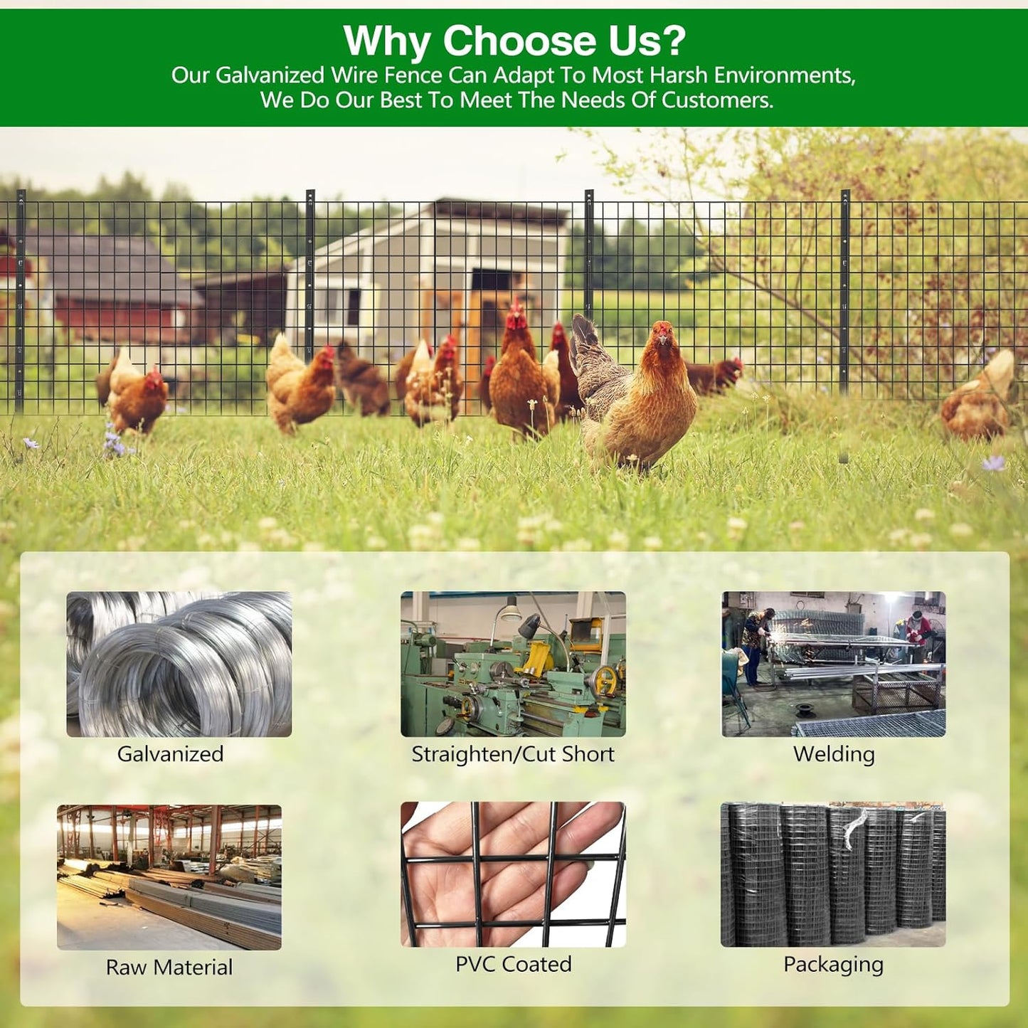 Wire Fence, 36 in(H) X 25 ft(L) PVC Coated Welded Wire Fencing 2" X 2" 16GA Garden Border Vinyl