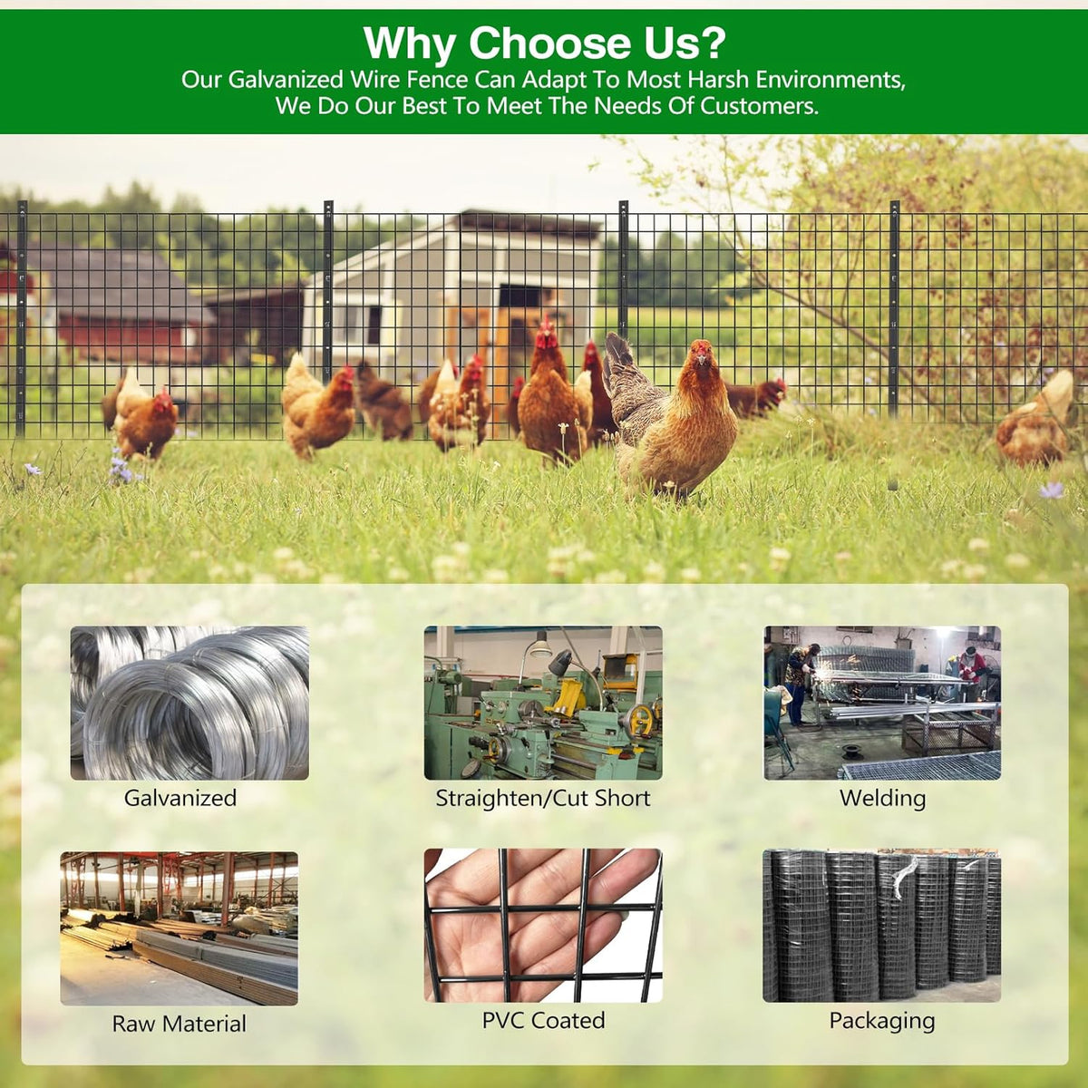 Wire Fence, 24 in(H) X 50 ft(L) PVC Coated Welded Wire Fencing 2" X 2" 16GA Garden Border Vinyl