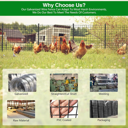 Wire Fence, 24 in(H) X 50 ft(L) PVC Coated Welded Wire Fencing 2" X 2" 16GA Garden Border Vinyl