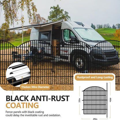 16 Panels Decorative Garden Fence with Lock, 33in (H) x 38.67ft (L) No Dig Dog Animal Barrier for