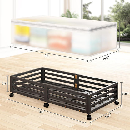 Under Bed Storage Containers With Wheels - 2 Pcs Large Bamboo Wood Rolling Underbed Shoe Storage