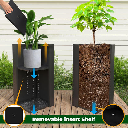 Galvanized Steel Metallic Heavy Planter for Outdoor Plants Metal Planters Box 14"x14"x30" Spliced