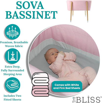 Sova Portable Baby Bassinet, Mid-Century Design with Extra Deep Walls for Newborns and Babies
