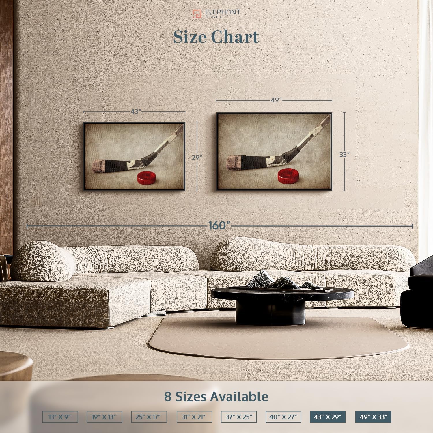 Elephant Stock Vintage Ice Hockey Wall Art - Horizontal Framed Canvas - 1-Piece Hallway Wall Decor