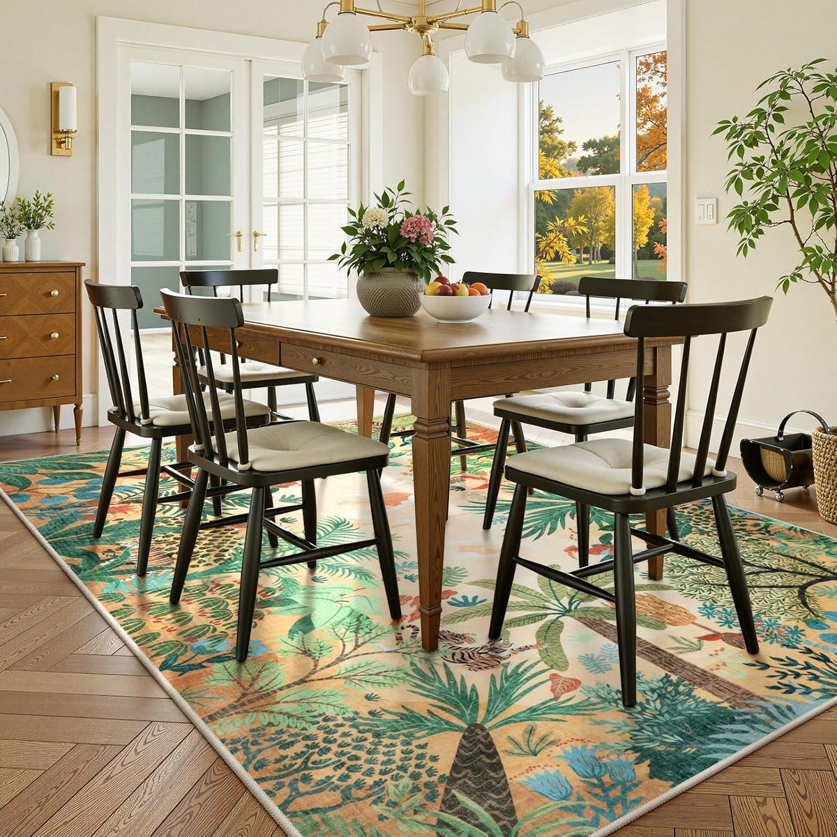 LIVEBOX Washable Jungle Animal Print 6 x 9 Area Rug for Dining Room, Non-Skid Yellow Kids Carpet