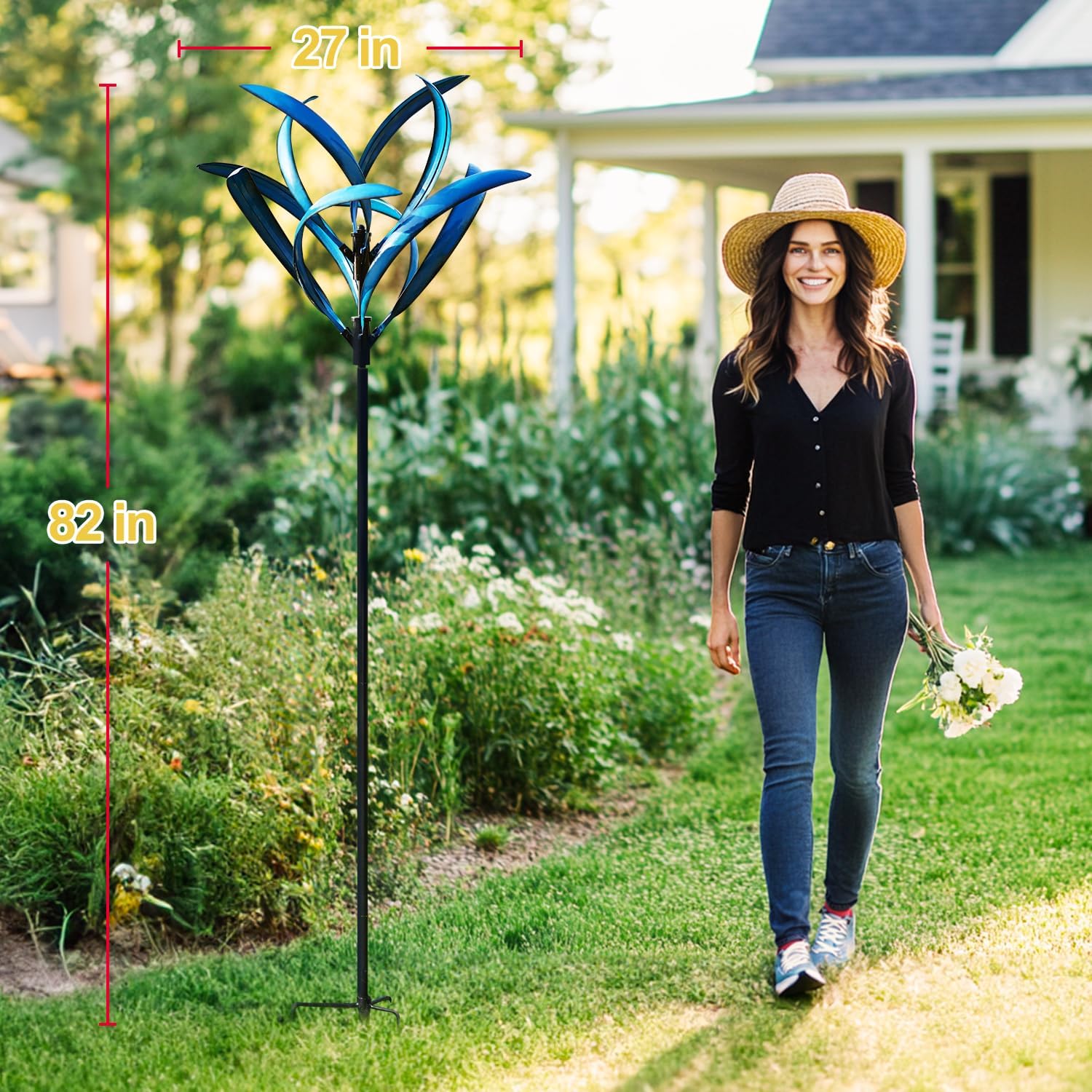 LimeHill Wind Spinner for Yard and Garden - Large Metal Kinetic Wind Sculptures for Outdoor