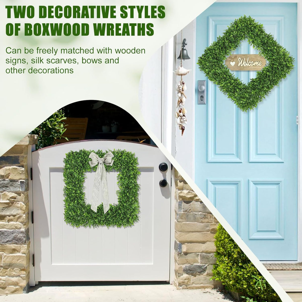 Artgar 22Inch Boxwood Wreath, Spring Wreaths for Front Door, Realistic Green Square Boxwood Wreath
