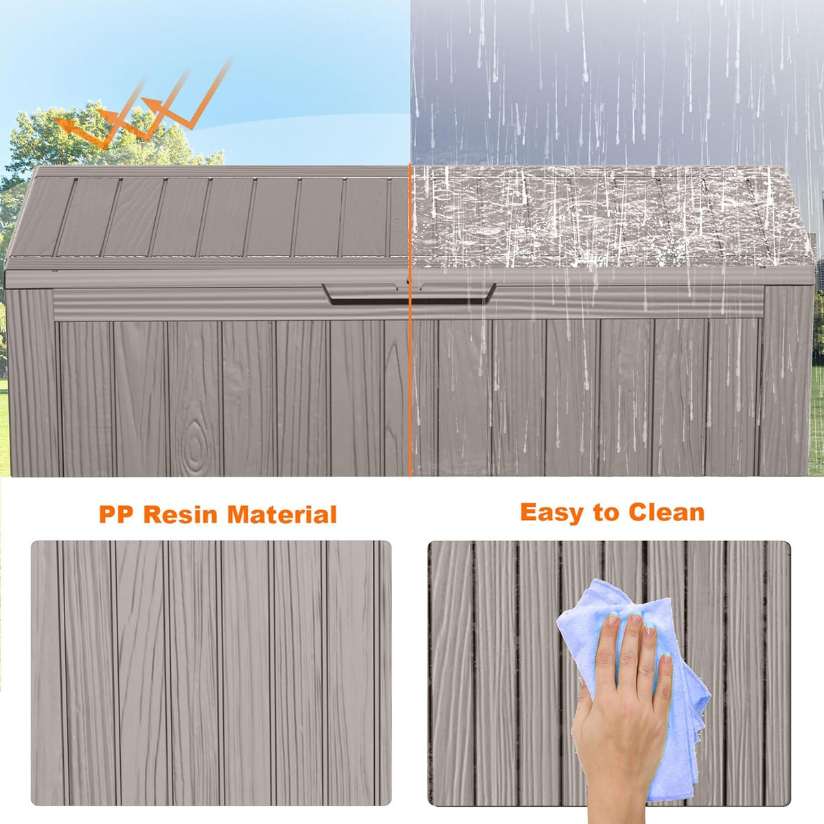 75 Gallon Resin Deck Box, Lockable Patio Outdoor Storage Box for Furniture, Garden Tools and Tools