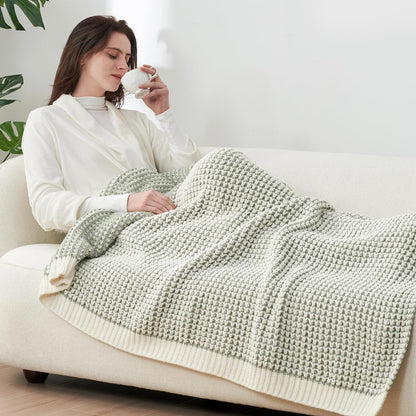 Amélie Home Chenille Waffle Throw Blanket for Couch, Reversible Pineapple Stitch Knit Soft Cozy