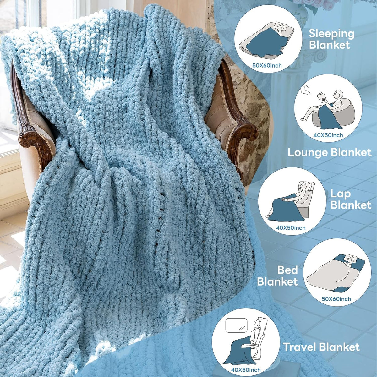 Chunky Knit Blanket - Luxury Soft Cozy 60 * 80 Throw Blanket,100% Woven Blanket Rope Knot Throw