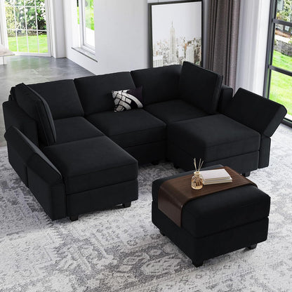 Belffin Modular Velvet Sectional Sofa with Chaise Lounge Sectional Sleeper Sofa with Storage Chaise
