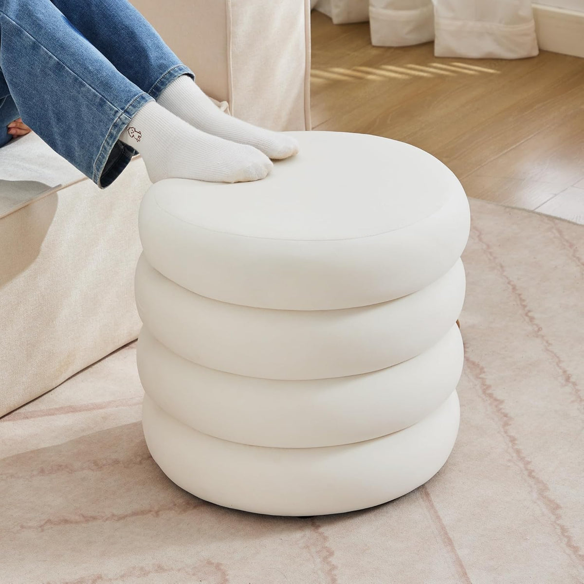 ONEVOG Round Storage Ottoman, 20" Small Ottomans Table with Removable Lid, Velvet Fabric Soft