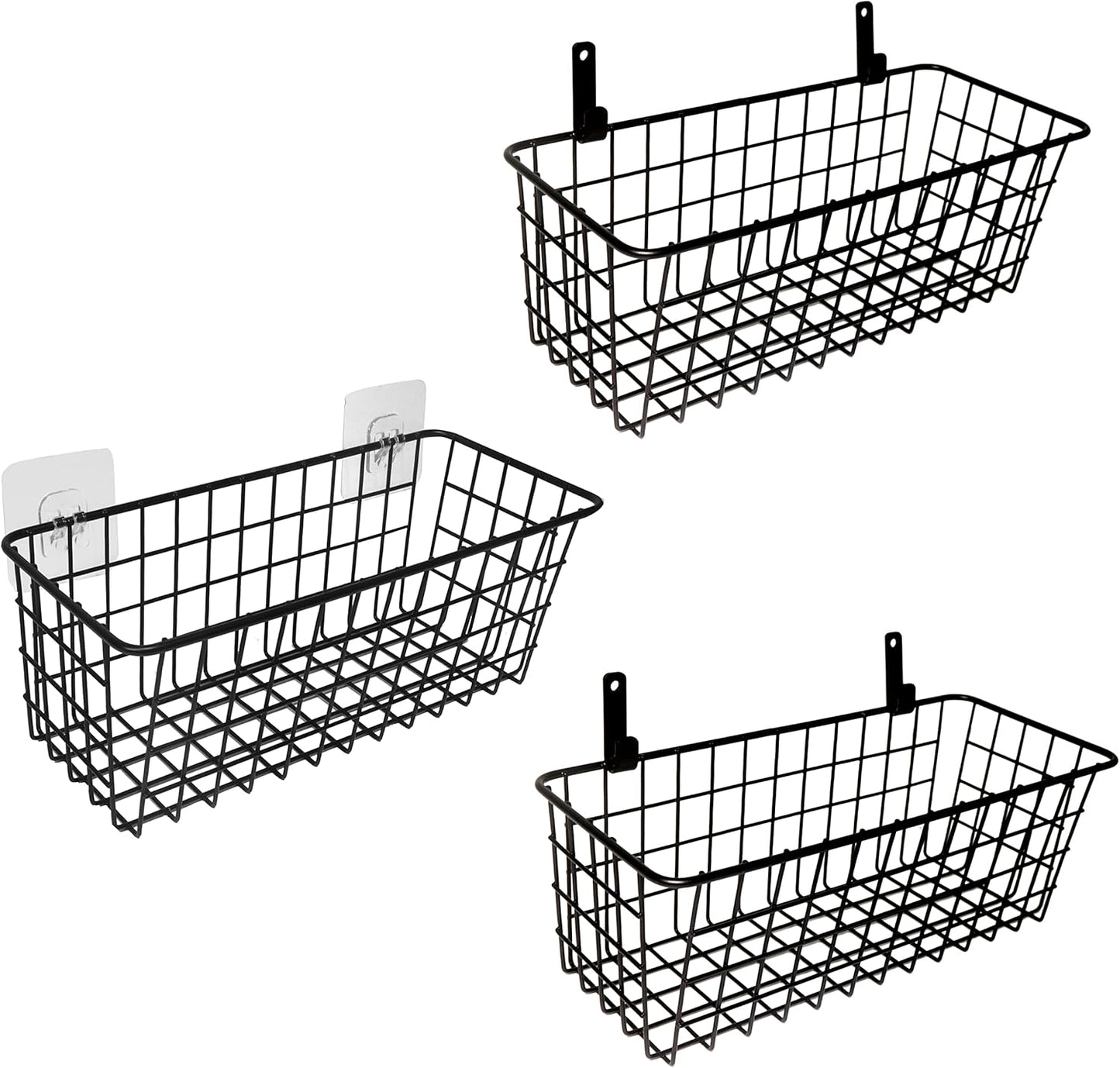 Joben Oligey 3 Set Hanging Wire Baskets ,Wall Mount Fruit Basket,No Drilling,Adhesive Small Metal