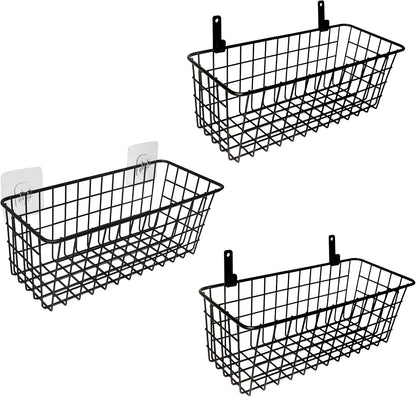 Joben Oligey 3 Set Hanging Wire Baskets ,Wall Mount Fruit Basket,No Drilling,Adhesive Small Metal