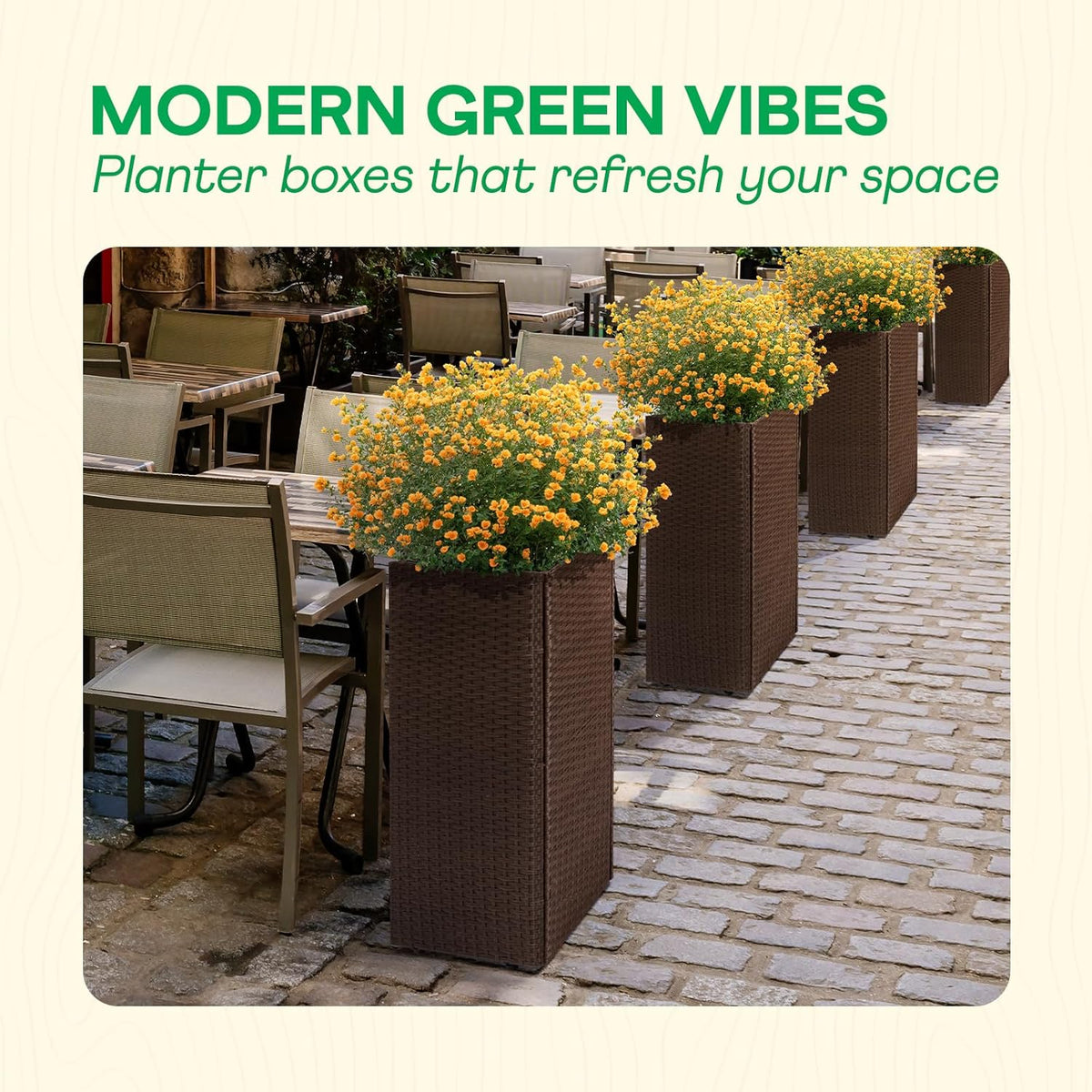 IDZO All-Weather Wicker Planters, Set of 2, 24 in Tall Wicker Planters, Self-Watering with