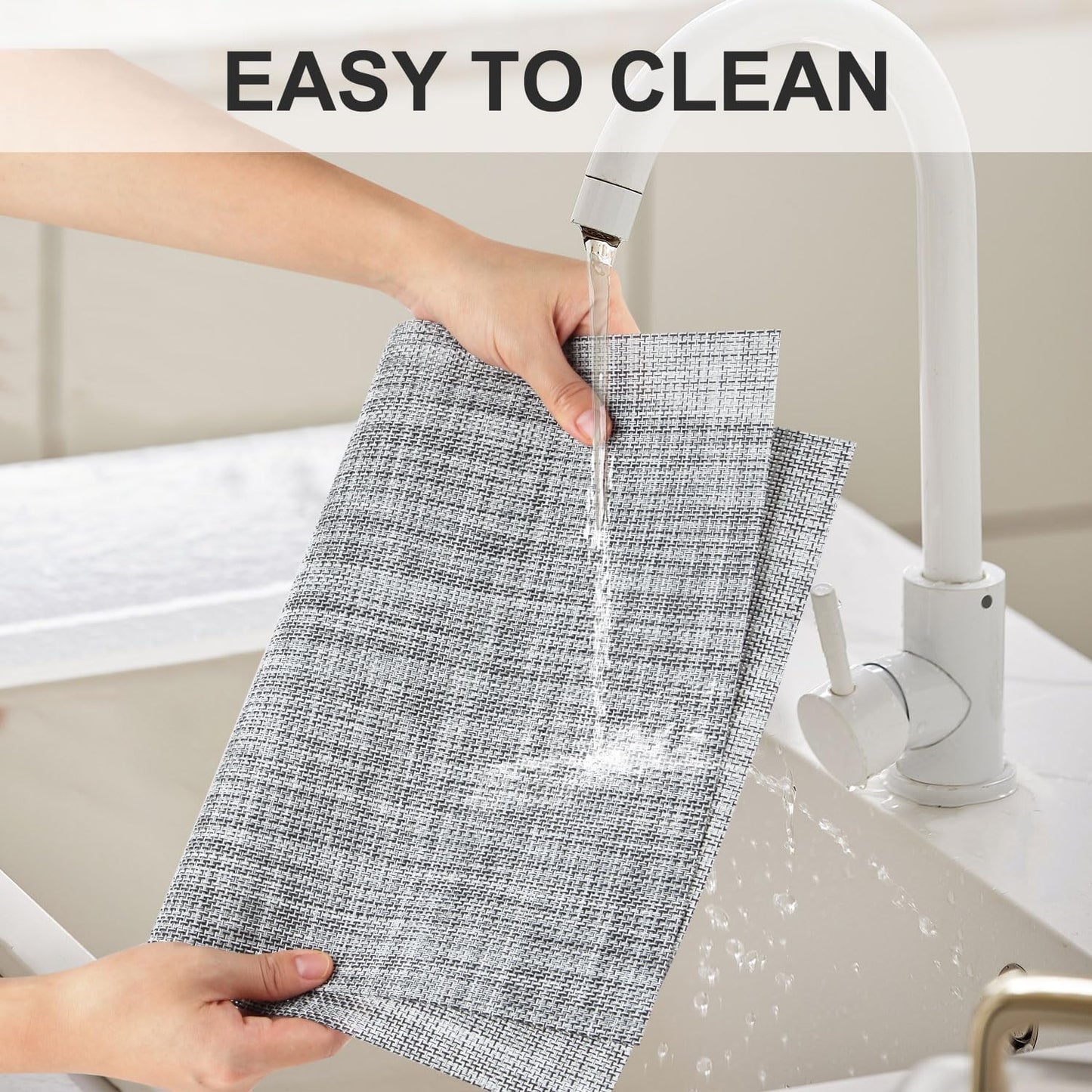 Vinyl Placemats Set of 6, PVC Woven Washable Non-Slip Table Mats, Heat Resistant Wrinkle Free Place
