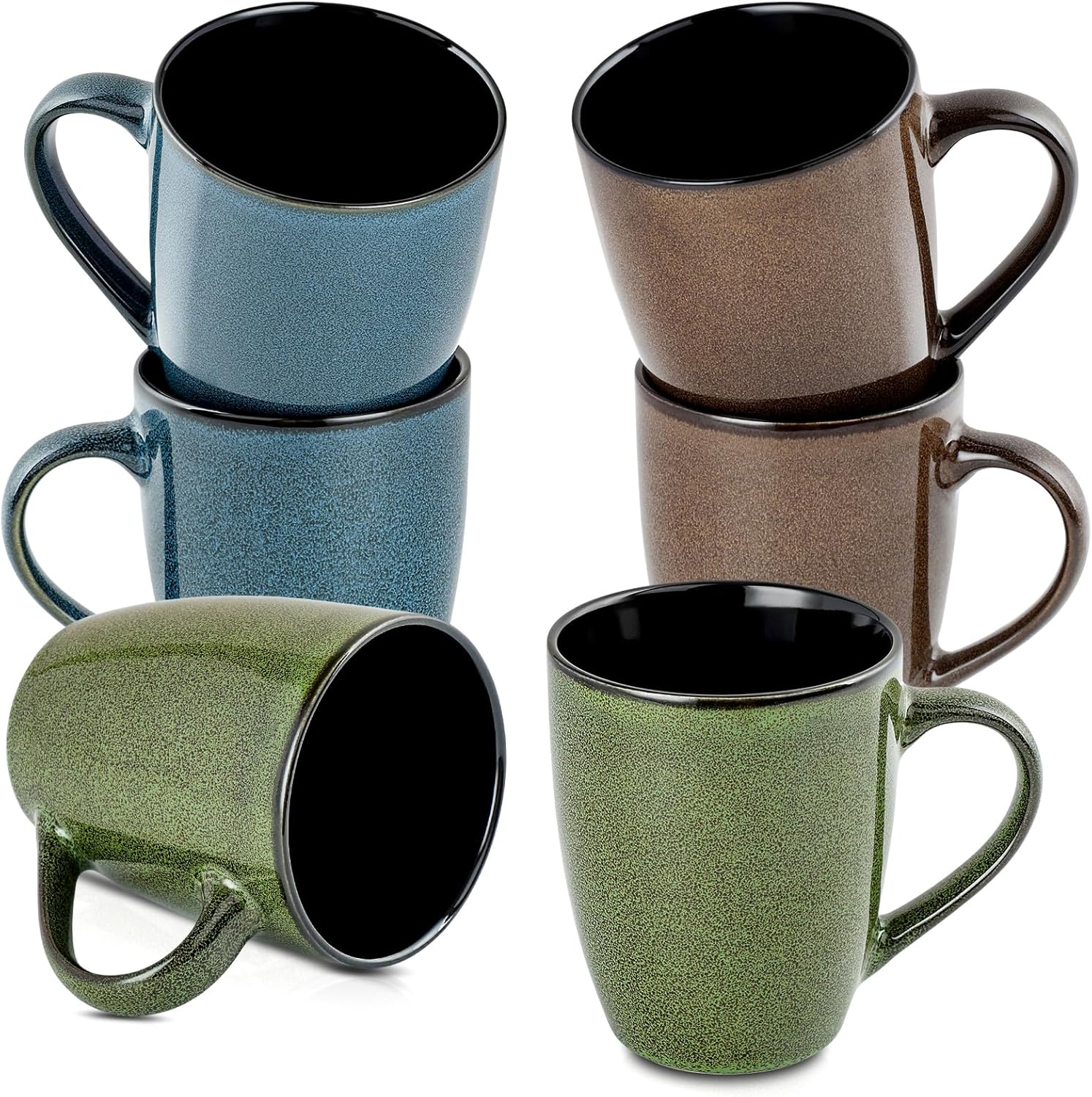 Ceramic Coffee Mugs 12oz, Set of 6 - Large With Handle for Men, Women, Dad, Mom - Modern Cups for