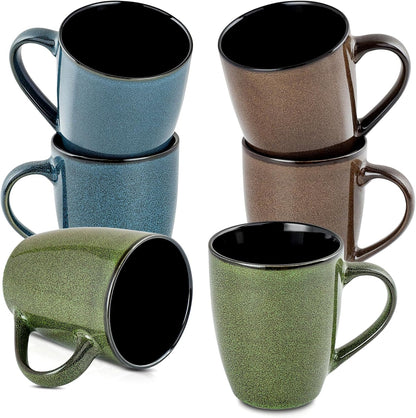 Ceramic Coffee Mugs 12oz, Set of 6 - Large With Handle for Men, Women, Dad, Mom - Modern Cups for